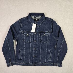 7 for all Mankind Mens Small Denim Trucker Perfect Jacket Dark Flash Blue S